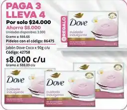 Nova Venta Dove - jabón coco x 90g c/u código: 42758 oferta