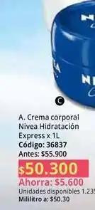 Nova Venta Nivea - crema corporal hidratación express x 1l oferta