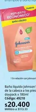 Nova Venta Johnson's - baño líquido doypack x 180ml código: 49210 oferta