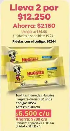 Nova Venta Huggies - toallitas húmedas limpieza diaria x 80 unds código: 38552 oferta