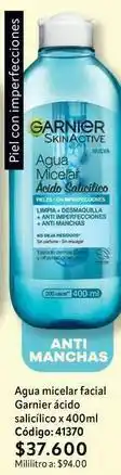 Nova Venta Garnier - agua micelar facial ácido salicílico x 400ml código: 41370 oferta
