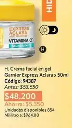 Nova Venta Garnier - crema facial en gel express aclara x 50ml c uevoacutedigo: 94387 oferta