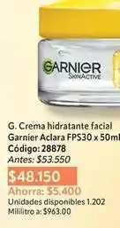 Nova Venta Garnier - crema hidratante facial aclara fps30 x 50ml c uevo: 28878 oferta