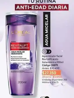 Nova Venta Revitalift - agua micelar hidratante ácido hialurónico x 200ml oferta