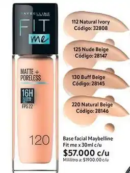 Nova Venta Maybelline - base facial fit me matte + poreless código: 120 oferta