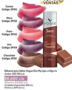 Nova Venta Vogue - bálsamo para labios kiss my lips x 4.8g c/u oferta