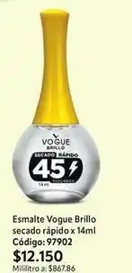 Nova Venta Vogue - esmalte brillo secado rápido x 14ml código: 97902 oferta