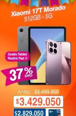 Alkosto Xiaomi - 17t morado 512gb - 5g oferta