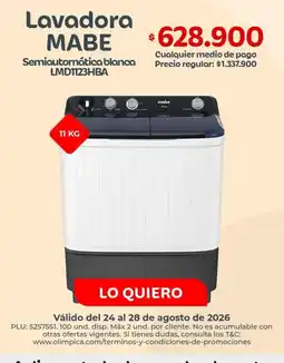 Olímpica Mabe - lavadora semiautomática blanca lmd1123hba oferta