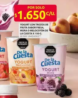 Ara De la Cuesta Yogurt con trozos de fruta sabor fresa, mora o melocotón oferta