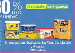 Jumbo En margarinas Gustosita, La Fina, Canola Life y Premier oferta
