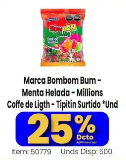 MercaTodo Bombom Bum Menta Helada Millions Coffe de Ligth Tipitín Surtido oferta