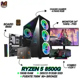 Falabella PC GAMING READY - RYZEN 5 8500G - 16GB RAM - 512GB SSD - MONITOR 24 144Hz + WINDOWS 11 oferta