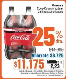 Alkosto Coca cola - coca-cola sin azúcar 2.5 litros x 2 unidades oferta