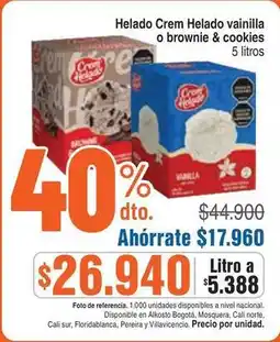Alkosto Crem helado - helado vainilla o brownie & cookies oferta