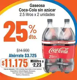 Alkosto Coca cola - gaseosa sin azúcar 2.5 litros x 2 unidades oferta