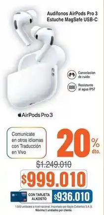 Alkosto Apple - audifonos airpods pro 3 estuche magsafe usb-c oferta