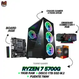 Falabella TORRE GAMING RYZEN 7 5700G - RAM 16GB - SSD 1TB - FUENTE 780W - COMBO 4 EN 1 oferta