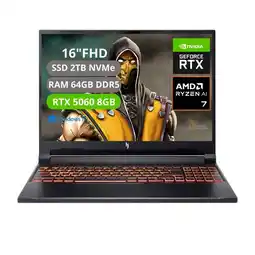 Falabella PORTATIL NITRO V16 AI RYZEN AI 7 350 RAM 64GB SSD 2TB RTX 5060 8GB oferta