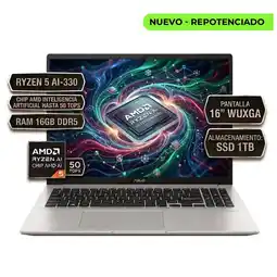 Falabella M1607KA-MB144 RYZEN 5 AI-330 CHIP AMD I A HASTA 50 TOPS, RAM 16GB DDR5, SSD 1TB PANTALLA 16 SILVER oferta