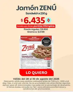 Olímpica Zenú - jamón sánduche oferta