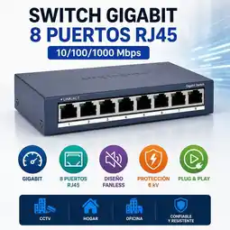 Falabella Switch Gigabit 8 Puertos RJ45 16 Gbps Metálico Plug And Play Para redes y CCTV oferta