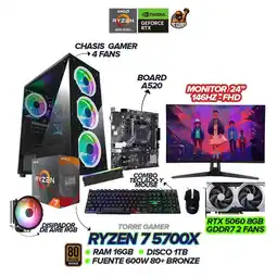 Falabella PC GAMER RYZEN 7 5700X / 5060 8GB / 16GB RAM / 1TB SSD / 600W / 4 FANS / MONITOR ASUS TUF 24146hz oferta