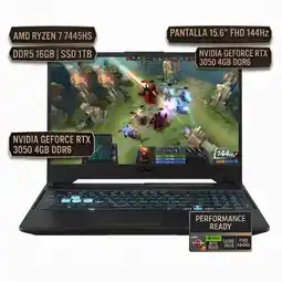 Falabella TUF FA506, AMD RYZEN 7 7445HS, DDR5 16GB SSD 1TB, PA15.6 FHD 144Hz, NVIDIA GEFORCE RTX 3050 oferta