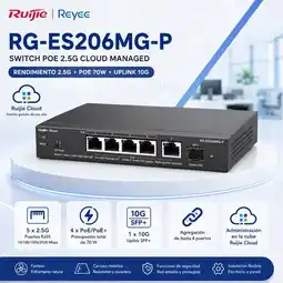 Falabella RG-ES206MG-P, Switch PoE 5 Puertos 2.5G 70W SFP+ 10G Gestionable Cloud oferta