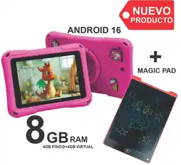 Falabella Tablet Niños 7 Pulgadas 8GB RAM (4+4) 64 GB Android 16 Wifi + MagicPad Rosado oferta