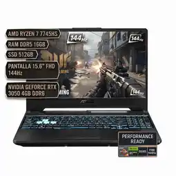 Falabella TUF FA506, AMD RYZEN 7 7445HS, DDR5 16GB SSD 512GB, P15.6 FHD, NVIDIA GFRTX 3050 4GB DDR6 oferta