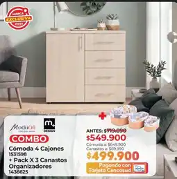 Easy ModuOfi Cómoda 4 Cajones + Pack X 3 Canastos Organizadores oferta