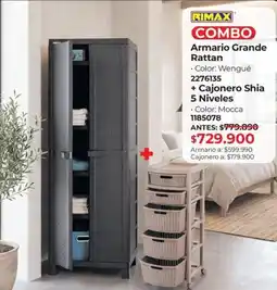 Easy Rimax combo armario grande rattan + cajonero shia 5 niveles oferta