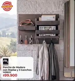 Easy m+ DESIGN Percha de Madera con Repisa y 3 Ganchos oferta