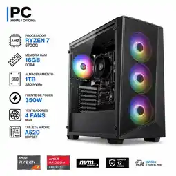 Falabella TORRE GAMER RYZEN 7 5700G - 16GB RAM - SSD 1TB M.2 - FUENTE 350W - 4 FANS RGB oferta
