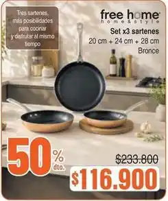 Alkosto Free home - set x3 sartenes oferta