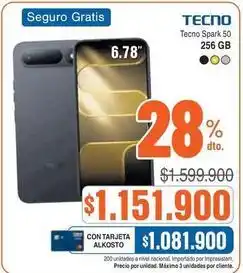 Alkosto Alkosto - tecno spark 50 256 gb oferta