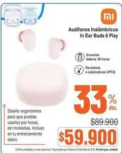 Alkosto Xiaomi - audífonos inalámbricos in ear buds 6 play oferta