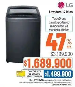 Alkosto Lg - lavadora 17 kilos wt170vtb oferta