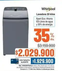 Alkosto Whirlpool - lavadora 20 kilos ww20ttahla oferta