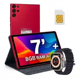 Falabella Tablet 7 Pulgadas NET Z 8GB RAM (4+4) 32Gb Android Sim Card + Reloj + Estuche Folder ROJO oferta