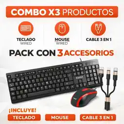 Falabella Combo Teclado + Mouse 5V USB + Cable de Datos y Carga 3 en 1 oferta