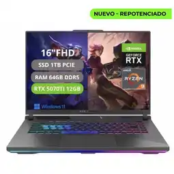 Falabella PORTATIL ROG STRIX G16 G614PR RYZEN 9 8940HX RAM 64GB SSD 1TB RTX 5070TI 12GB oferta
