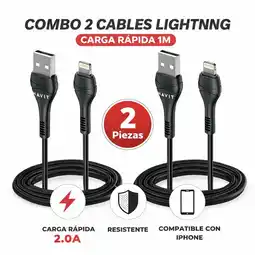 Falabella Kit x 2 Cables de Datos y Carga De USB-A para Lightning ( Iphone,Ipad ) 1 Metro oferta