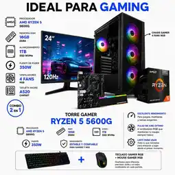 Falabella TORRE GAMER RYZEN 5 5600G - 16GB RAM - SSD 1TB - BOARD A520M - MONITOR 24" FHD oferta