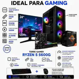 Falabella TORRE GAMER RYZEN 5 5600G - 32GB RAM - SSD 512GB - BOARD A520M - MONITOR 24 FHD oferta