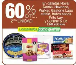 Jumbo Royal Dansk, Havanna, Walker, Gastone Lago e Italo, frutos secos Frito Lay y Cuisine & Co oferta