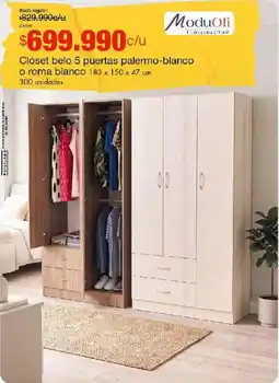 Metro ModuOfi Clóset belo 5 puertas palermo-blanco o roma blanco oferta