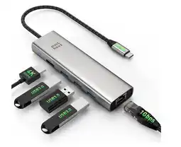 Falabella Hub USB C 6 en 1, HDMI 4K a 60Hz, carga PD de 100 W, puertos USB-A de 5 Gbps, Ethernet de 1000 Mbps oferta