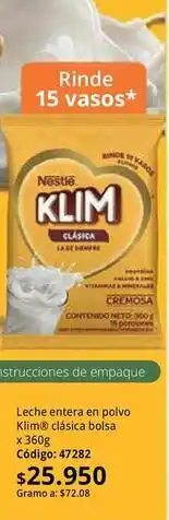 Nova Venta Nestlé - leche entera en polvo klim cl sica bolsa x 360g oferta